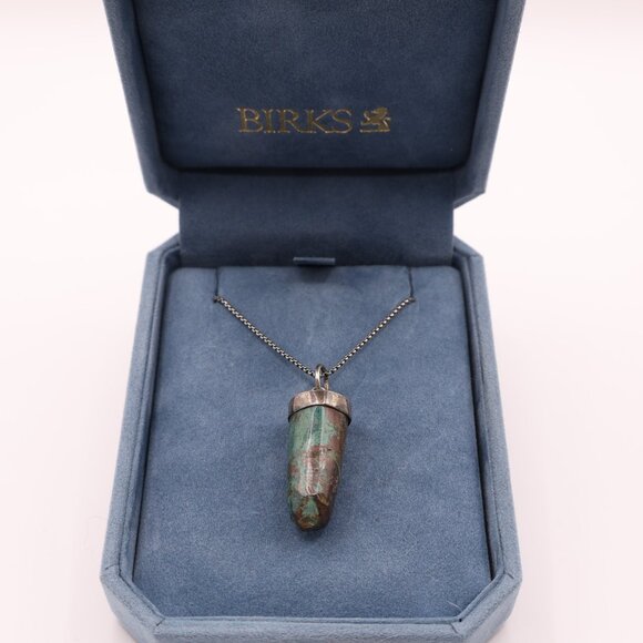 Chrysocolla Bullet Drop Pendant & Silver Chain - Picture 1 of 4